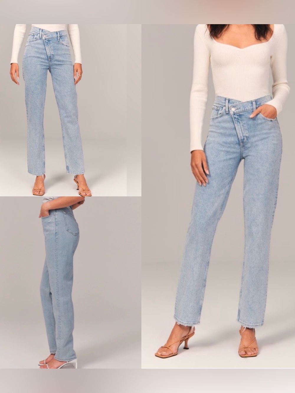 Abercrombie & Fitch High Rise Crossover Button Dad Jean Light Blue straight leg